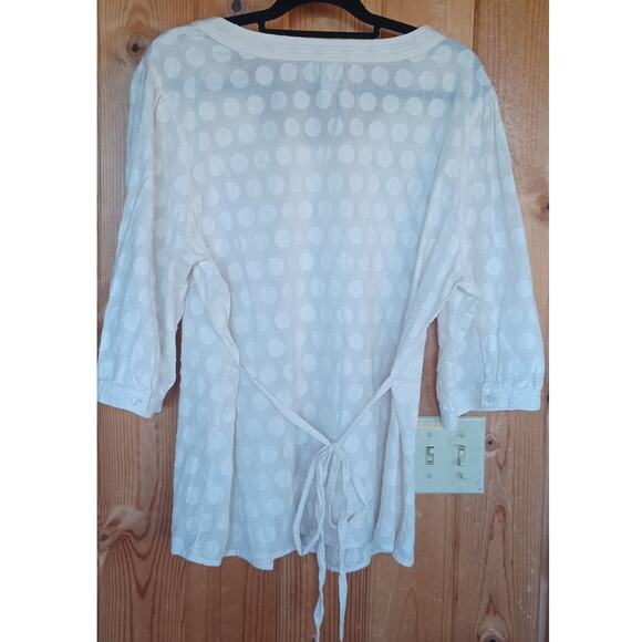 VTG Route 66 Tunic Women's Size 2X Cream Color Button Up Embroidered Polka Dots - Picture 4 of 7